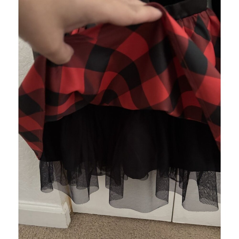 Cat & Jack Girls Dress Black Velvet Red Plaid Black Petticoat XS (4/5) Holiday - Picture 4 of 5